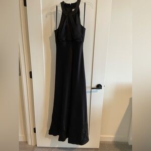 Calvin Klein Black Satin Evening Gown w/ Sequin Neckline – Size 6 (Worn Once)